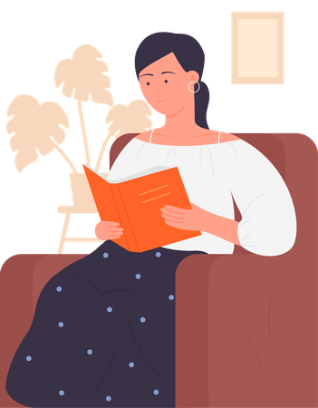 Happy female reading book  Illustration