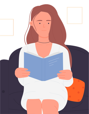 Happy Female reading book  Illustration