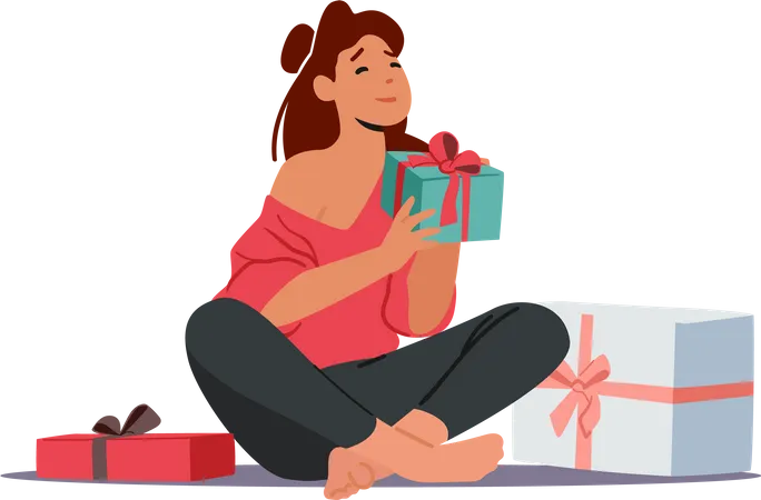 Happy Female Receive Present  Illustration