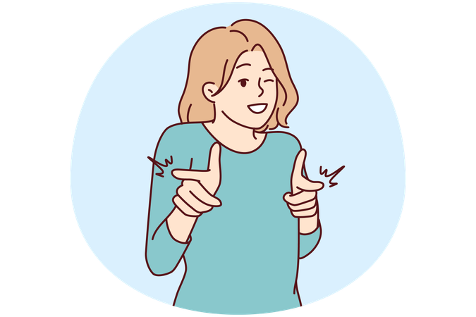 Happy female show with fingers at camera make I choose you gesture  Illustration