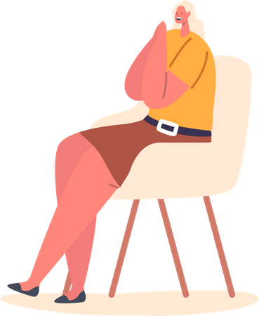 Happy Female sitting on Stool  Illustration