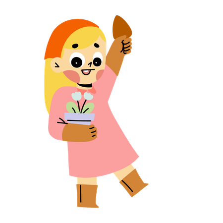 Happy Female Student doing gardening  Illustration
