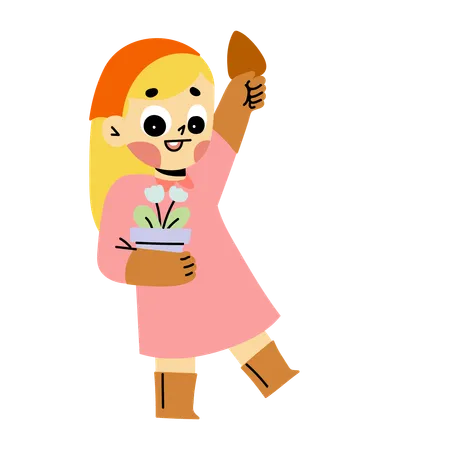 Happy Female Student doing gardening  Illustration