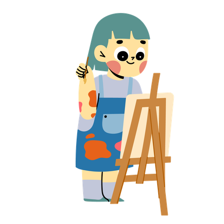 Happy Female Student doing painting  イラスト