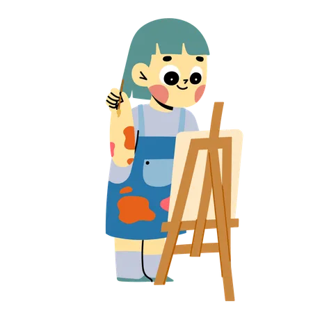 Happy Female Student doing painting  Illustration