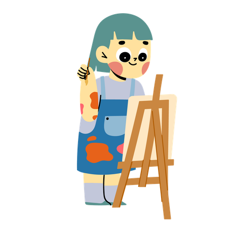 Happy Female Student doing painting  Illustration