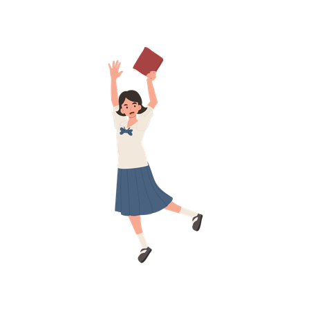 Happy female student in asian school uniform  Illustration