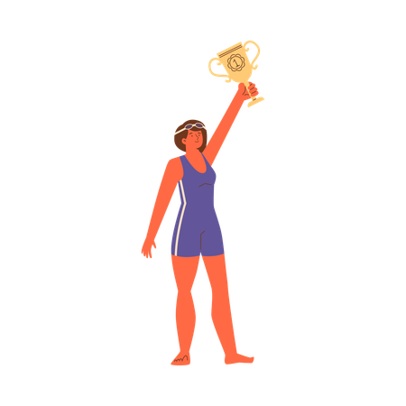 Happy female swimmer won swimming competition  Illustration