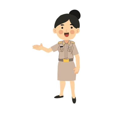 Happy Smiling Thai Female Teacher Welcoming Students Back To School Illustration