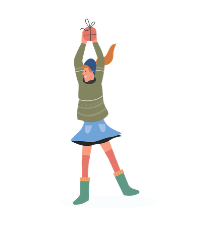 Happy female with gift  イラスト