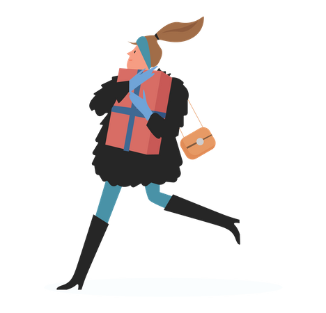 Happy female with present  イラスト