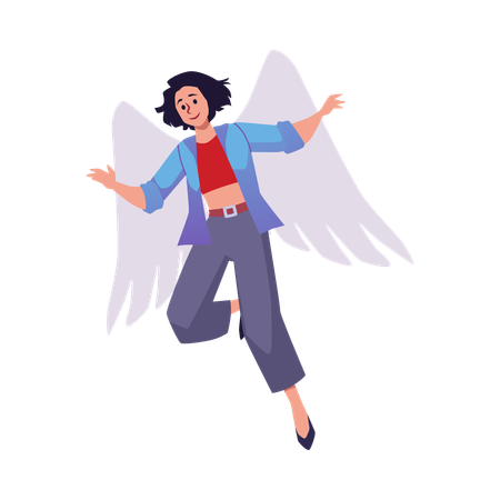 Happy flying woman with big wings  Illustration
