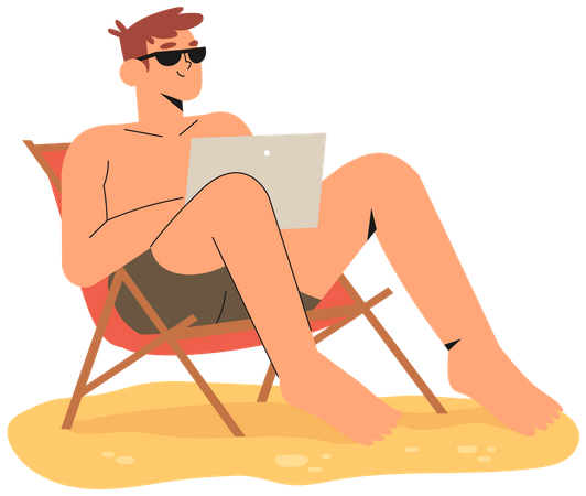 Happy freelancer working on vacation Illustration