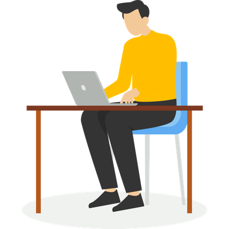 Happy freelancer working with laptop at home  Illustration