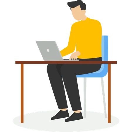 Happy freelancer working with laptop at home  Illustration