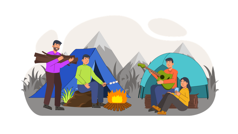 Happy friends camping Illustration