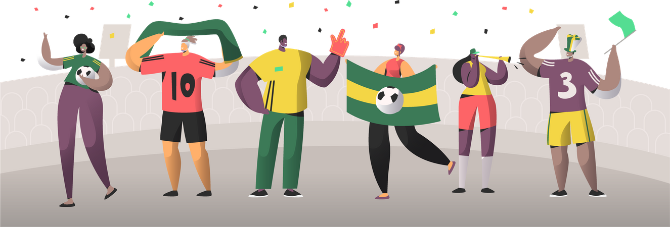 Happy Friends Celebrate Brazilian Soccer Event Victory  Illustration