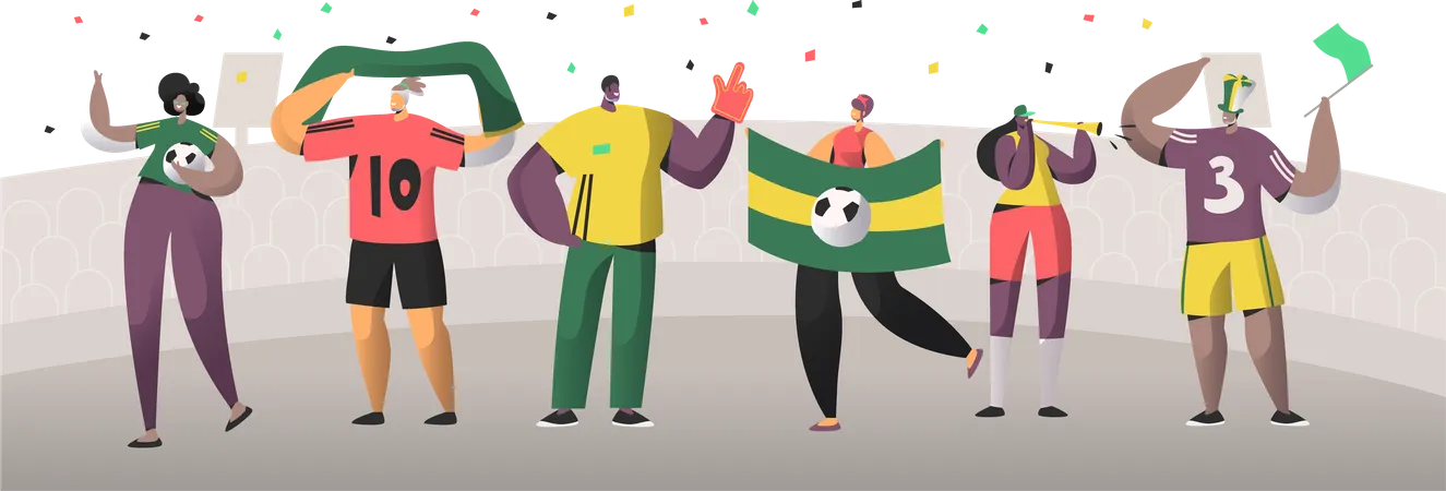 Happy Friends Celebrate Brazilian Soccer Event Victory  Illustration