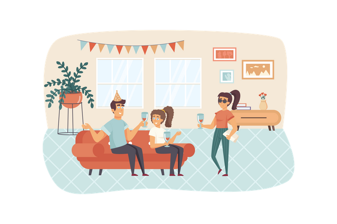 Happy friends having fun at home party  Illustration