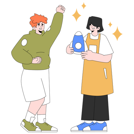 Happy friends launching business  Illustration