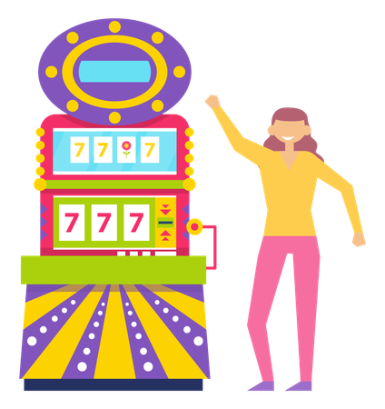 Happy Gambler with Slot Machine Casino Player  Illustration