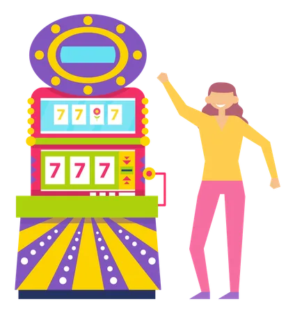 Happy Gambler with Slot Machine Casino Player  Illustration