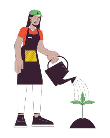 Happy gardener watering plant  Illustration