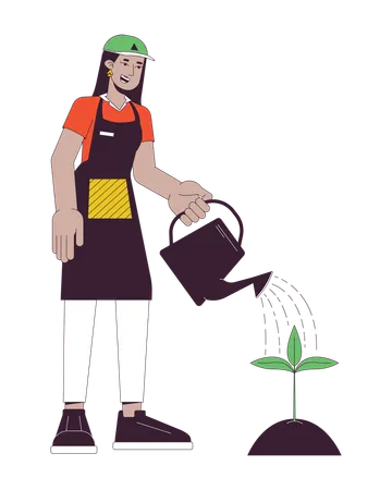 Happy gardener watering plant  Illustration