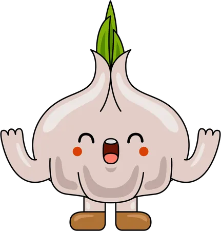 Happy Garlic Mascot  Illustration