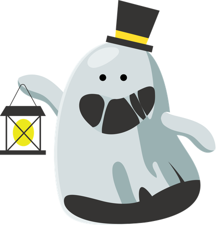 Happy Ghost with Lantern  Illustration