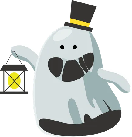 Happy Ghost with Lantern  Illustration