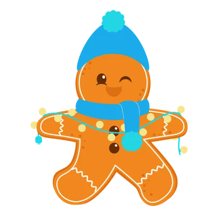 Happy Gingerbread Man With Lights  Illustration