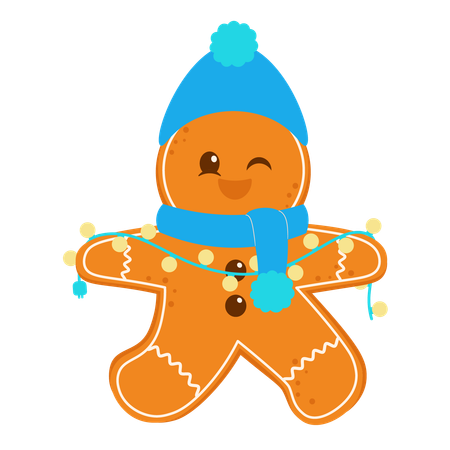 Happy Gingerbread Man With Lights  Illustration