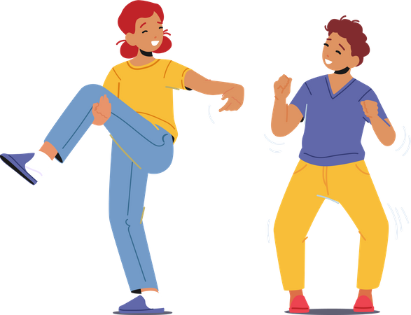 Happy Girl and Boy Dance  Illustration