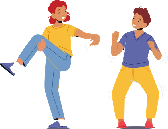 Happy Girl and Boy Dance  Illustration