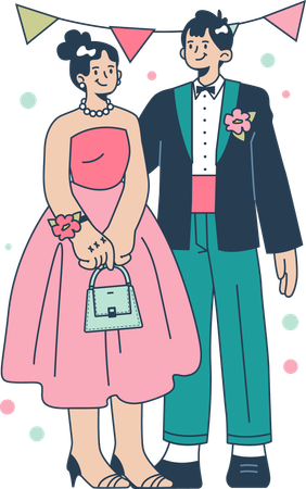 Happy girl and boy in formal clothes while going in graduation party  Illustration