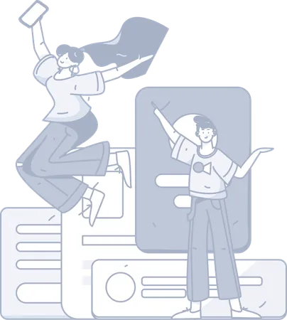 Happy girl and man showing business task  Illustration