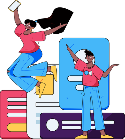 Happy girl and man showing business task  Illustration