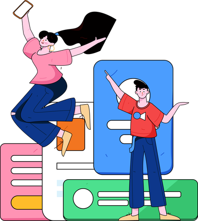 Happy girl and man showing business task  Illustration