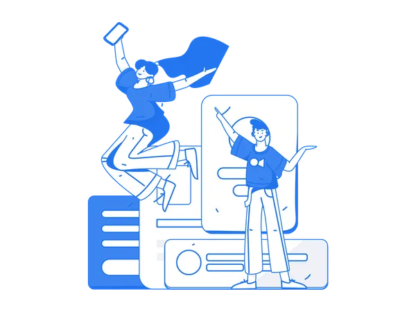 Happy girl and man showing business task  Illustration