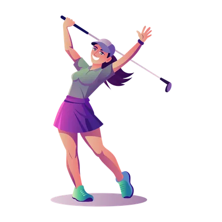 Happy Girl at golf shot  Illustration