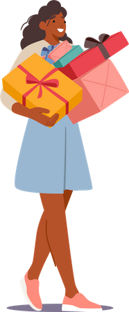 Happy Girl Carry Giftboxes  Illustration