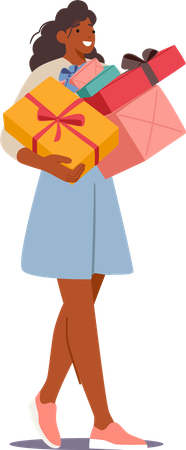 Happy Girl Carry Giftboxes  Illustration