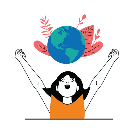 Happy girl cheering with hands up  Illustration