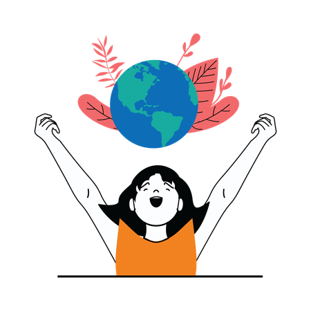 Happy girl cheering with hands up  Illustration