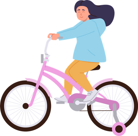 Happy girl child in casual clothes riding bicycle  Illustration