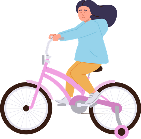 Happy girl child in casual clothes riding bicycle  Illustration