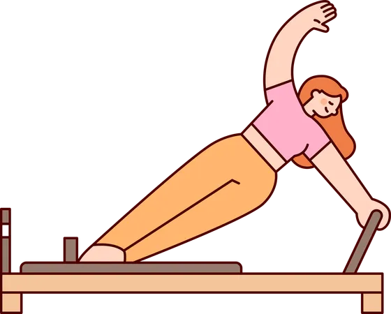 Happy girl doing workout with machine  Illustration