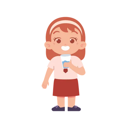 Happy Girl Drinking Milk  Illustration