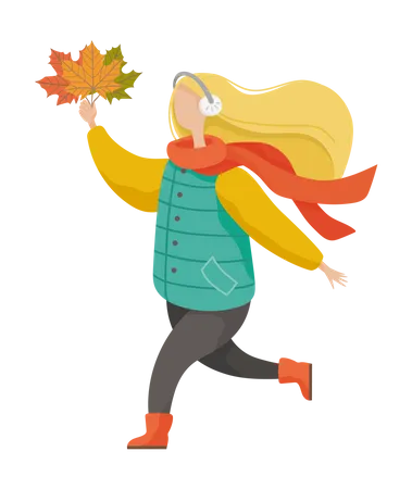 Happy girl during autumn season  Illustration